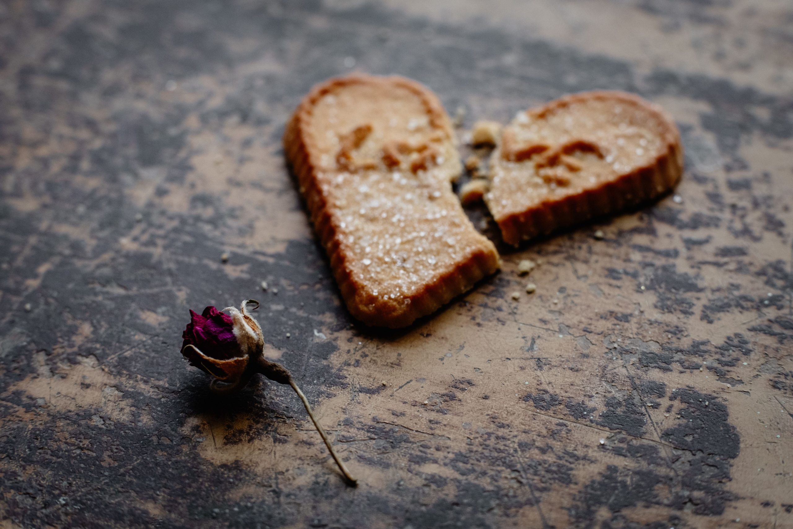 Biscuit cœur cassé rose séchée rupture