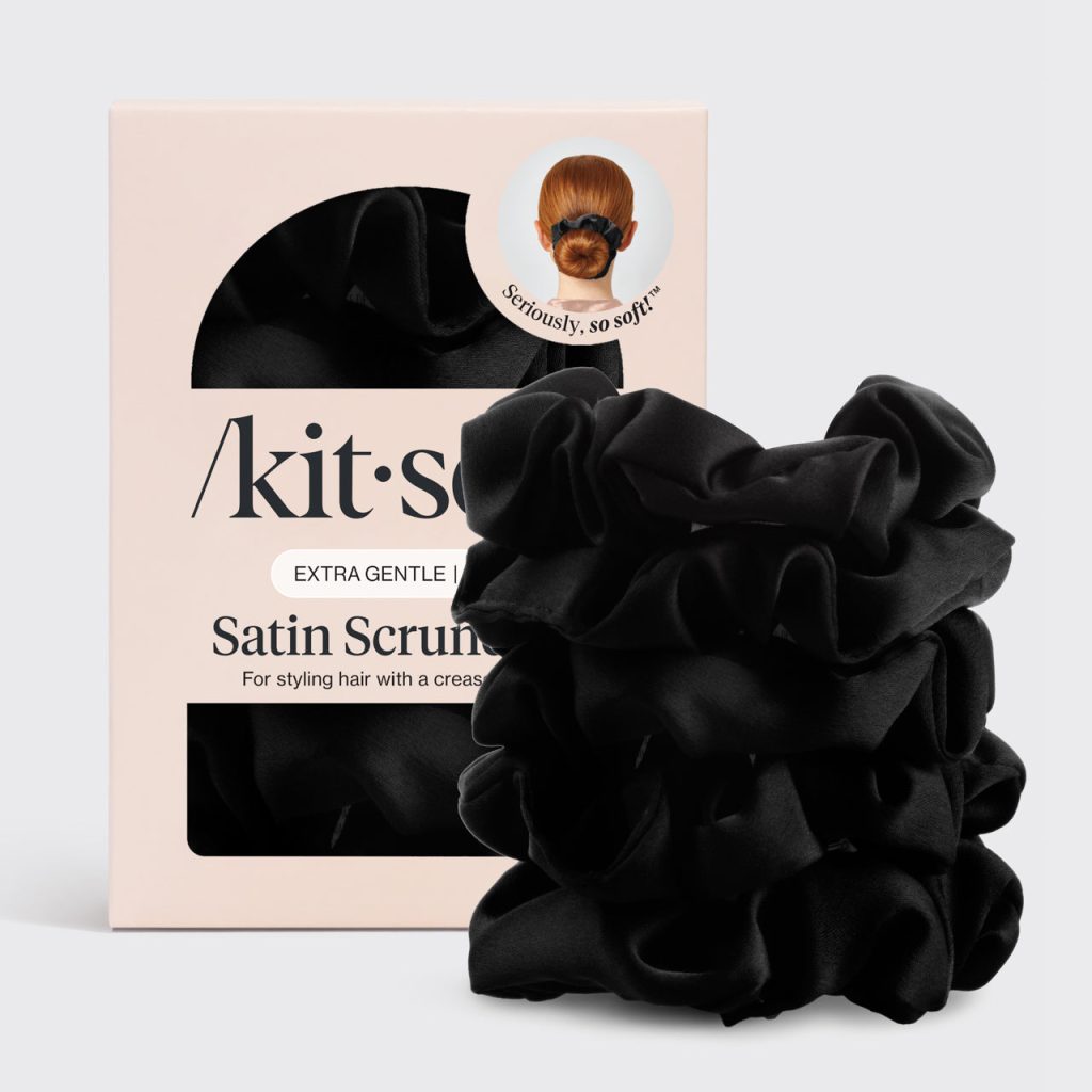 Kitsch Black Satin Sleep Scrunchies 5pc Set